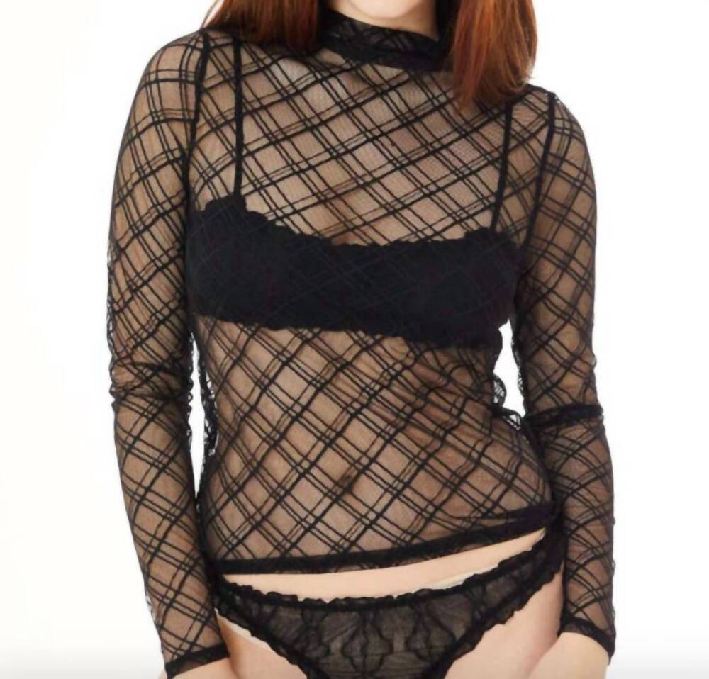 NEW FIND ME NOW clara mesh mock neck top in obsidian